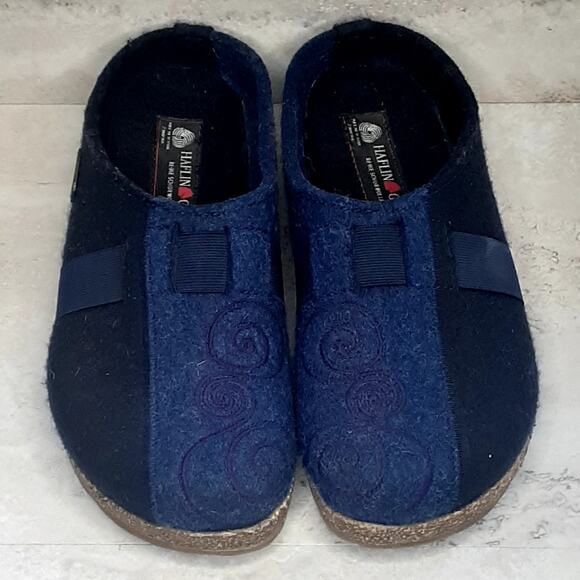 Haflinger Magic Swirl Navy Denim Felted Wool Clog Slipper Size 39 - Picture 2 of 8